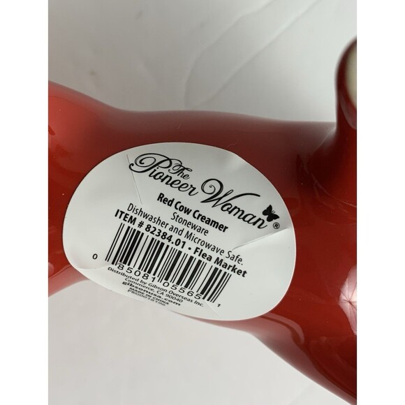 Pioneer Woman Cow Creamer Cream Pitcher Red Stoneware 7" long Curled Tail - Picture 3 of 8